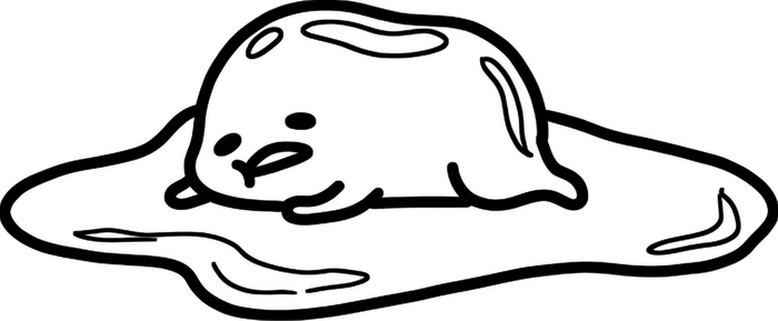 Line drawing of a lazy egg lying flat.
