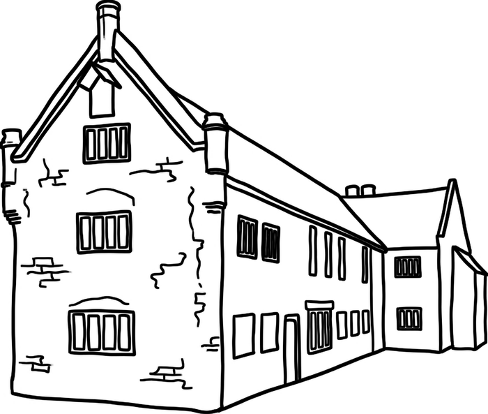 Line drawing of Tudor Barn, Eltham.